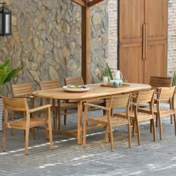 Orelien Teak Outdoor Oval Extendable Dining Table (71"–117")