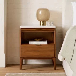 Parker Breadboard Drawer Marble Nightstand (21")