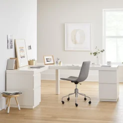 Parsons L-Shaped Desk (86") & 2 File Cabinet Set