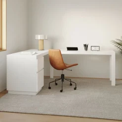 Parsons L-Shaped File Cabinet Desk & Slope Office Chair Set