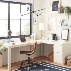Parsons L-Shaped File Cabinet Desk & Slope Office Chair Set