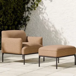 Penn Upholstered Outdoor Lounge Chair w/ Ottoman