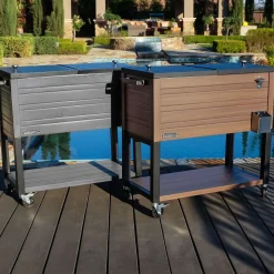 Permasteel 80 Qt. Wood Grain Rolling Patio Cooler