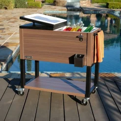 Permasteel 80 Qt. Wood Grain Rolling Patio Cooler