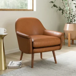 Phoebe Leather Chair - Wood Legs