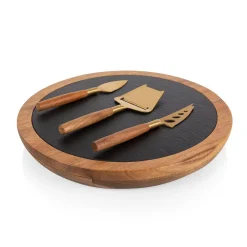 Picnic Time Insignia Acacia Wood & Slate 4-Piece Cheese Board & Tool Set