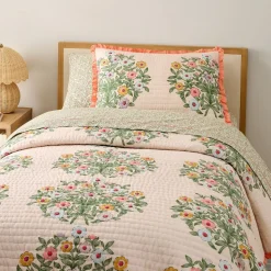 Pink Chicken Floral Quilt & Shams
