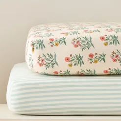 Pink Chicken Floral & Stripe Crib Fitted Sheet Bundle