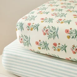 Pink Chicken Floral & Stripe Crib Fitted Sheet Bundle