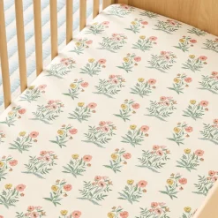 Pink Chicken Poppy Floral Crib Fitted Sheet