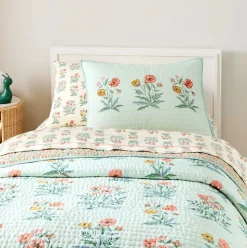 Pink Chicken Poppy Floral Quilt & Shams