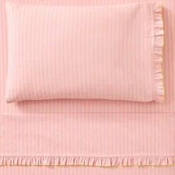 Pink Chicken Ruffle Stripe Sheet Set