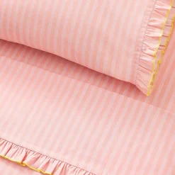 Pink Chicken Ruffle Stripe Sheet Set