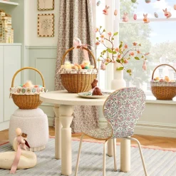 Pink Chicken Woven Easter Basket w/ Liner