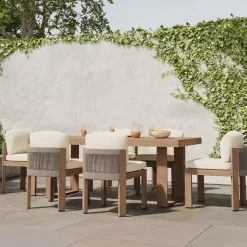 Portside Outdoor Dining Table (76.5"–96") & Porto Side Dining Chairs Set