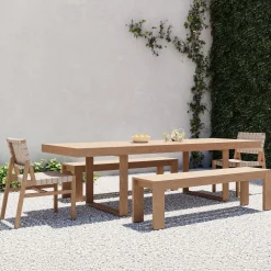 Portside Outdoor Extendable Dining Table (76.5"–106"), Benches & Granada Chairs Set