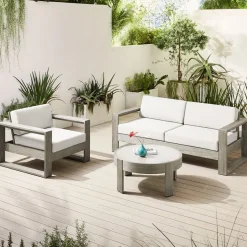 Portside Outdoor Sofa, Lounge Chair & Concrete Round Coffee Table Set