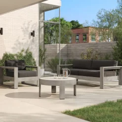 Portside Outdoor Sofa, Lounge Chair & Concrete Round Coffee Table Set