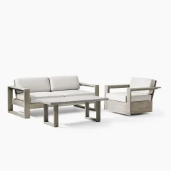 Portside Outdoor Sofa (75"), Swivel Chair & Concrete Coffee Table Set