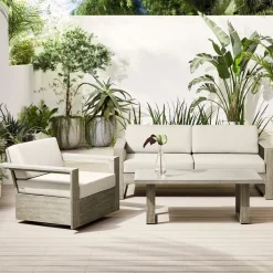 Portside Outdoor Sofa (75"), Swivel Chair & Concrete Coffee Table Set