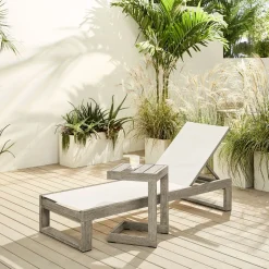 Portside Outdoor Textilene Chaise Lounge & C-Shaped Side Table Set