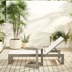 Portside Outdoor Textilene Chaise Lounge & C-Shaped Side Table Set