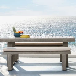 Portside Wood Outdoor Dining Table (76.5") & Benches Set
