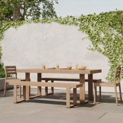 Portside Wood Outdoor Dining Table (76.5"), Benches & Dining Chairs Set
