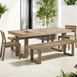 Portside Wood Outdoor Dining Table (76.5"), Benches & Dining Chairs Set