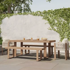 Portside Wood Outdoor Dining Table (76.5"), Portside Benches & Porto Chairs Set
