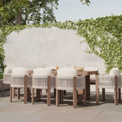Portside Wood Outdoor Dining Table (76.5"–96") & Porto Dining Chairs Set