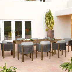 Portside Wood Outdoor Extendable Dining Table (76.5"–106") & Porto Dining Chairs Set