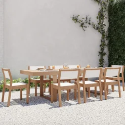 Portside Wood Outdoor Extendable Dining Table (76.5"–106") & Stacking Chairs Set