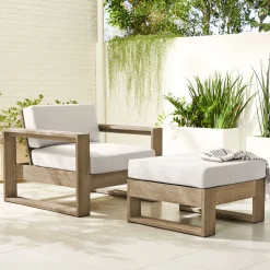 Portside Wood Outdoor Lounge Chair & Ottoman Set