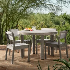Portside Wood Outdoor Round Dining Table (48") & Stacking Chairs Set