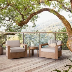 Portside Wood Outdoor Swivel Chairs & Round Side Table Set