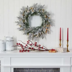 Pre-Lit Faux Flocked Wreath