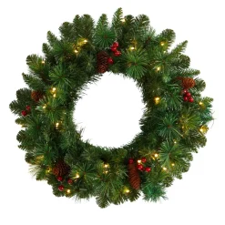 Pre-Lit Faux Frosted Pine & Pine Cones Wreath