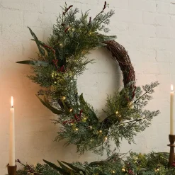 Pre-Lit Faux Mixed Pine & Pepperberry Wreath & Garland
