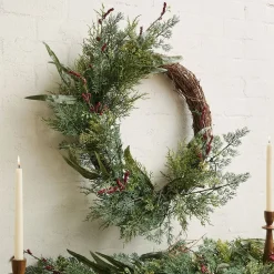 Pre-Lit Faux Mixed Pine & Pepperberry Wreath & Garland