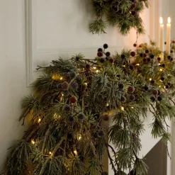 Pre-Lit Faux Pine & Frosted Red Berry Garland