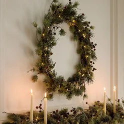 Pre-Lit Faux Pine & Frosted Red Berry Wreath & Garland Collection