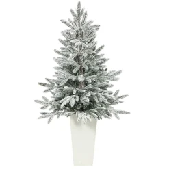 Pre-Lit Faux Potted Flocked Manchester Spruce Tree w/ Planter