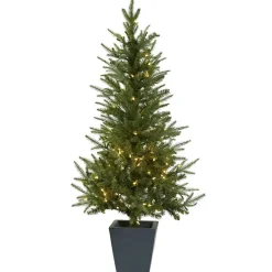 Pre-Lit Faux Potted Green Tree w/ Planter
