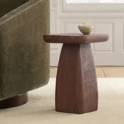 Quince Solid Wood Pedestal Side Table (14")