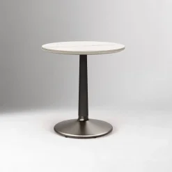Raymond Restaurant Dining Table - Porcelain w/ Protective Metal Bumper - Round