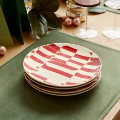 Red Geo Stoneware Salad Plate Sets