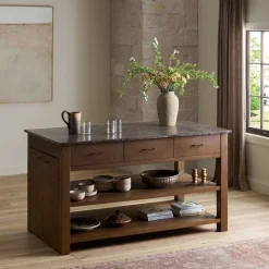 Rhosyn Marble Kitchen Island (65"–117")