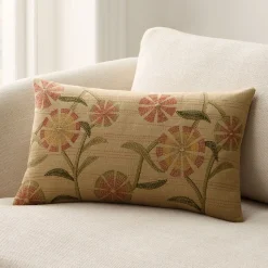 Rice Stitch Floral Pillow Cover