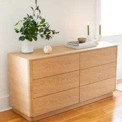 Rina Curved Oak Pedestal 6-Drawer Dresser